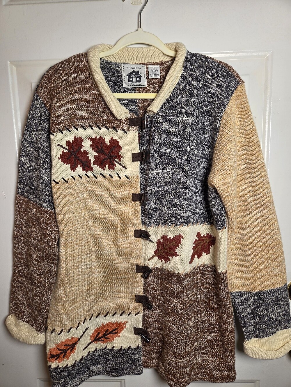 Vintage Storybook Knits Autumn Motif Cardigan Sweater Toggle Buttons Size L